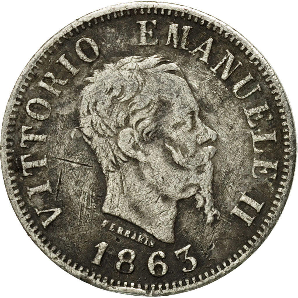 Coin, Italy, Vittorio Emanuele II, 50 Centesimi, 1863, Naples, VF(30-35)