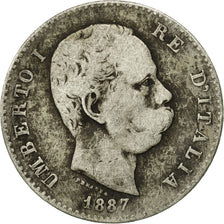Coin, Italy, Umberto I, Lira, 1887, Milan, VF(20-25), Silver, KM:24.2