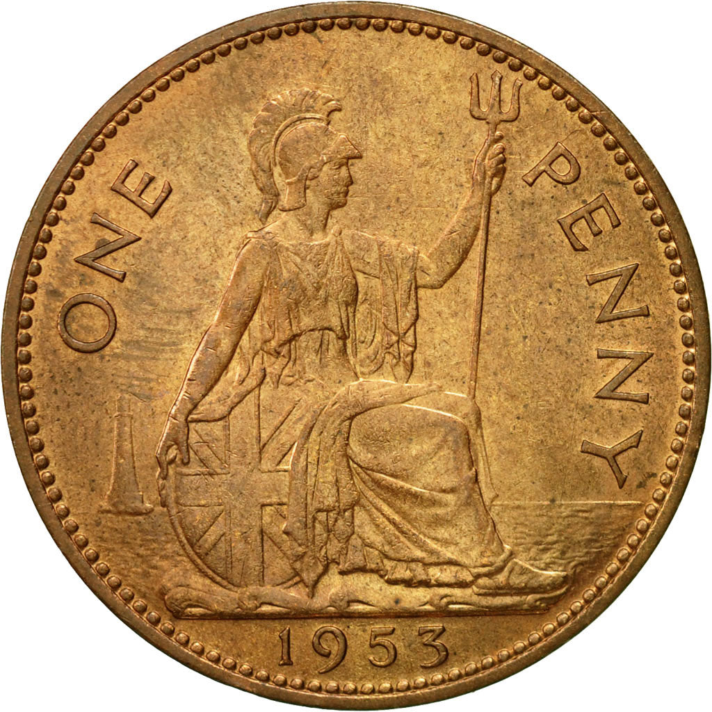 Coin, Great Britain, Elizabeth II, Penny, 1953, VF(30-35), Bronze, KM:883