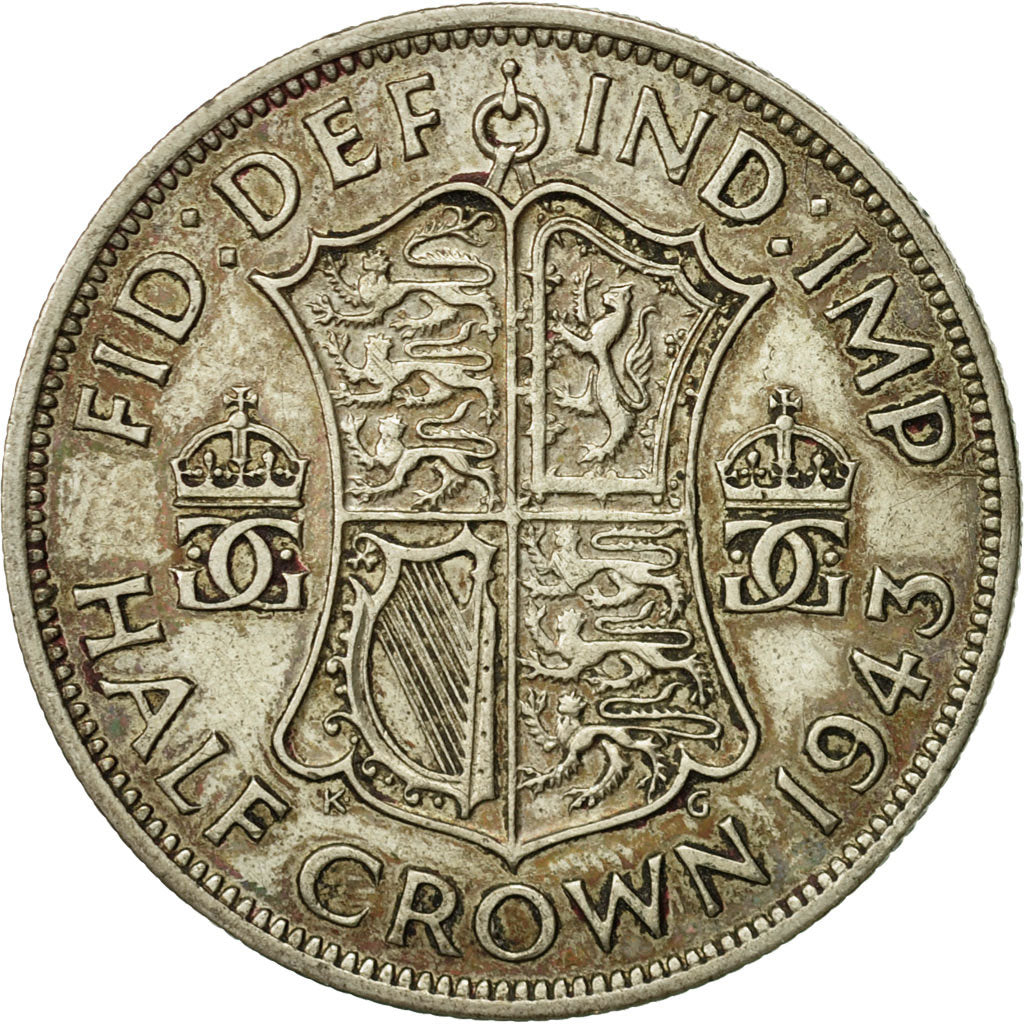 Coin, Great Britain, George VI, 1/2 Crown, 1943, VF(20-25), Silver, KM:856