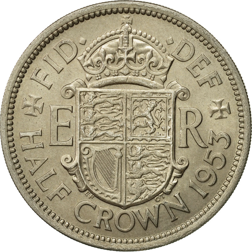 Coin, Great Britain, Elizabeth II, 1/2 Crown, 1953, EF(40-45), Copper-nickel