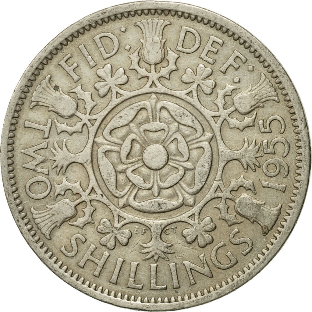 Coin, Great Britain, Elizabeth II, Florin, Two Shillings, 1955, EF(40-45)