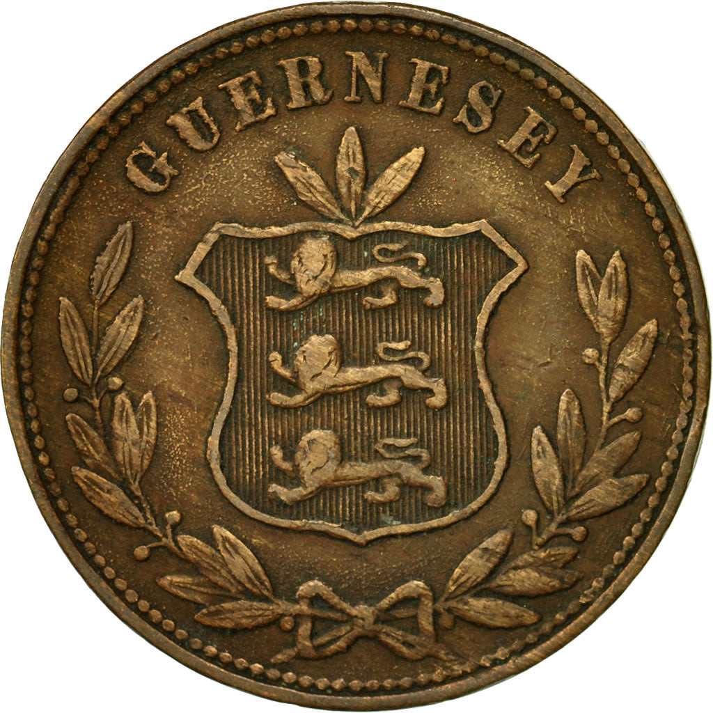 Coin, Guernsey, 8 Doubles, 1864, Heaton, Birmingham, EF(40-45), Bronze, KM:7