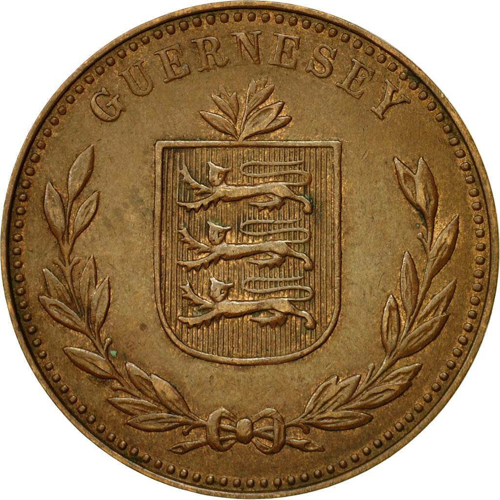 Coin, Guernsey, 8 Doubles, 1945, Heaton, Birmingham, EF(40-45), Bronze, KM:14