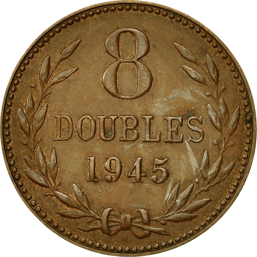 Coin, Guernsey, 8 Doubles, 1945, Heaton, Birmingham, EF(40-45), Bronze, KM:14