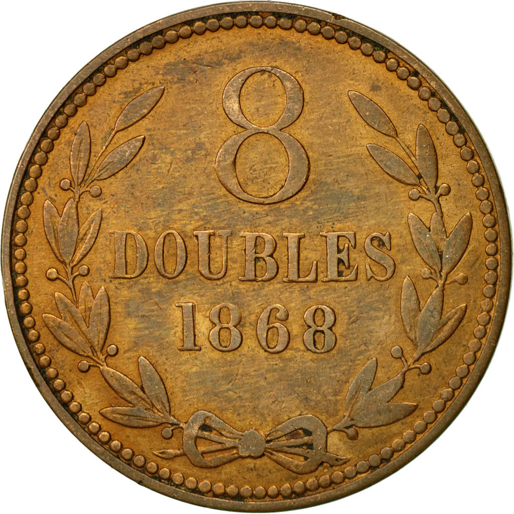Coin, Guernsey, 8 Doubles, 1868, Heaton, Birmingham, VF(20-25), Bronze, KM:7