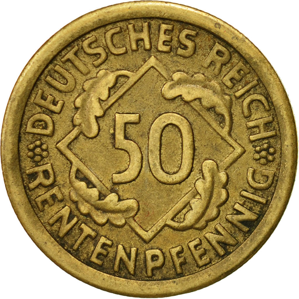 Coin, GERMANY, WEIMAR REPUBLIC, 50 Rentenpfennig, 1924, Stuttgart, EF(40-45)