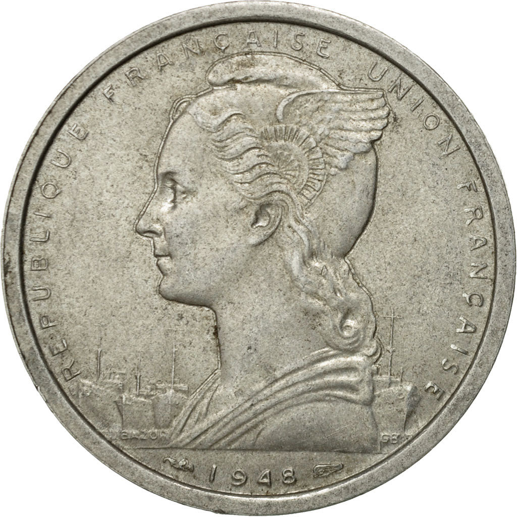 Coin, French West Africa, 2 Francs, 1948, Paris, EF(40-45), Aluminum, KM:4