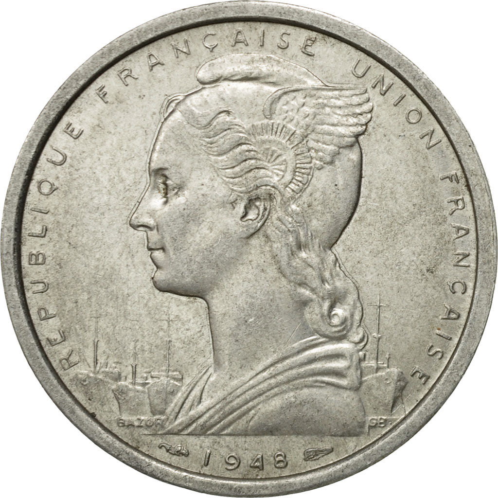 Coin, French West Africa, 2 Francs, 1948, Paris, EF(40-45), Aluminum, KM:4