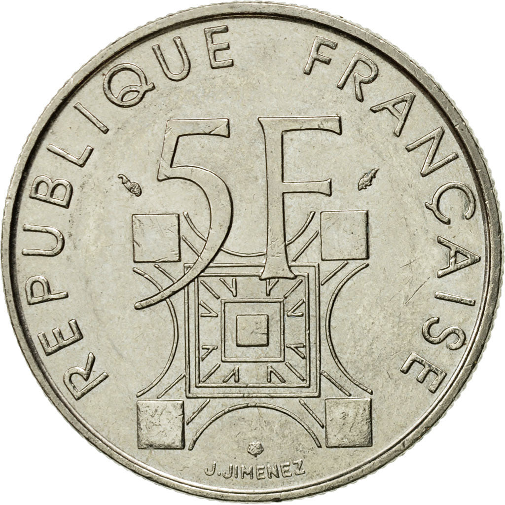 Coin, France, Tour Eiffel, 5 Francs, 1989, Paris, EF(40-45), Nickel, KM:968