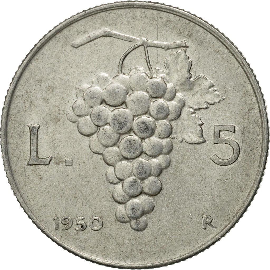 Coin, Italy, 5 Lire, 1950, Rome, EF(40-45), Aluminum, KM:89