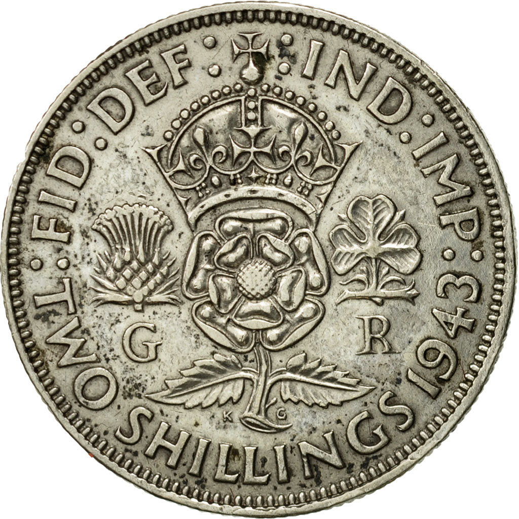 Coin, Great Britain, George VI, Florin, Two Shillings, 1943, EF(40-45), Silver