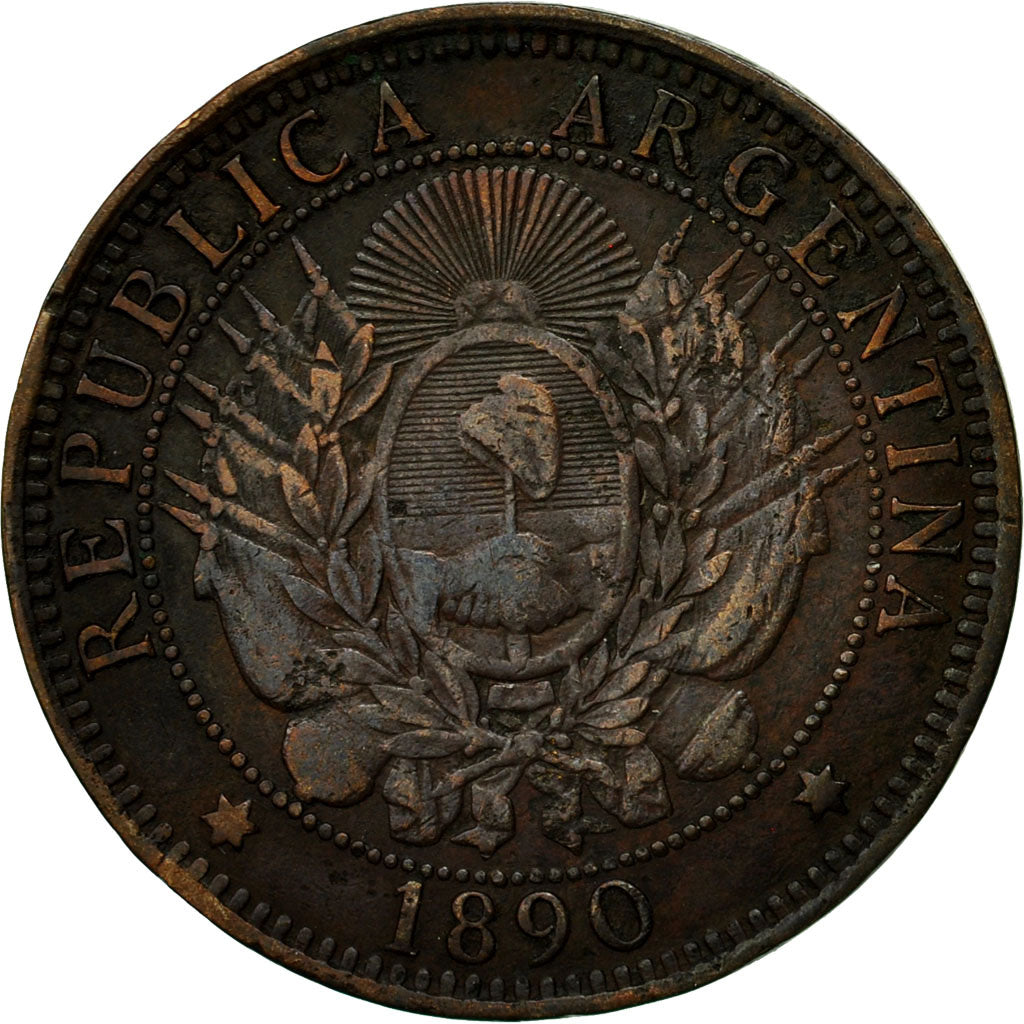 Coin, Argentina, 2 Centavos, 1890, EF(40-45), Bronze, KM:33