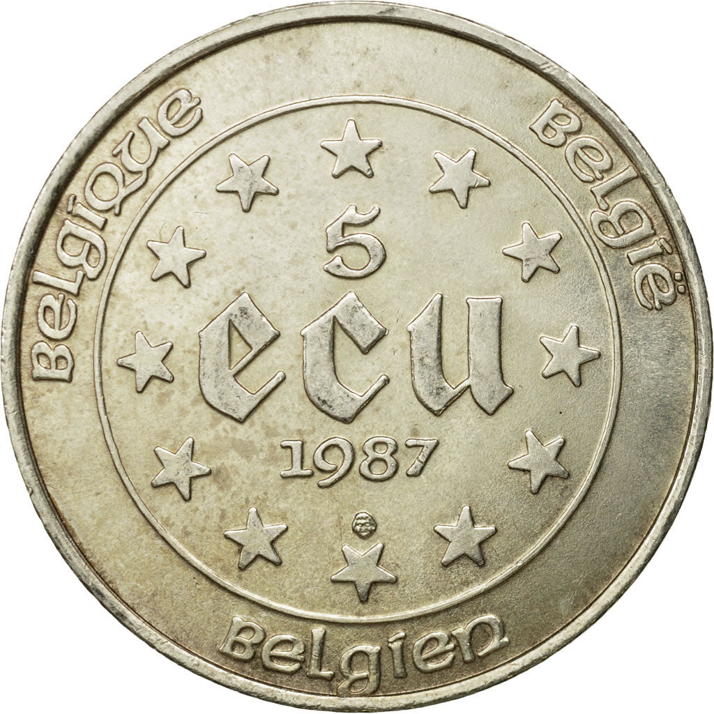 Moneta, Belgio, 5 Ecu, 1987, BB, Argento, KM:166