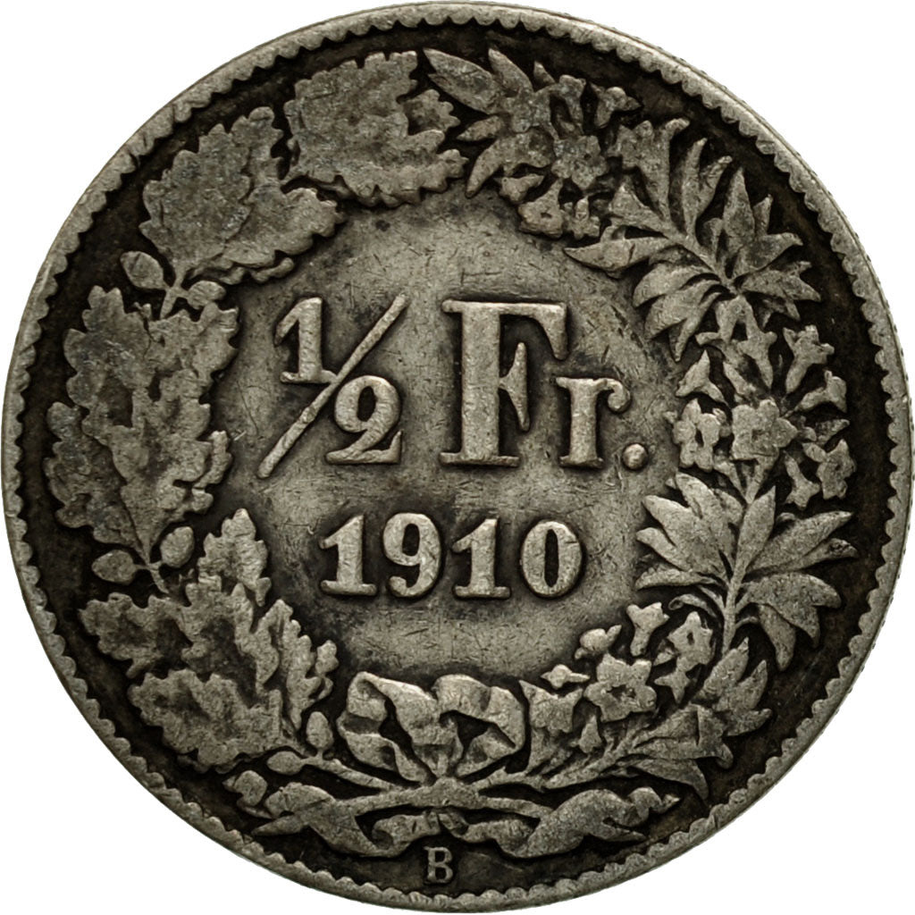 Coin, Switzerland, 1/2 Franc, 1910, Bern, VF(30-35), Silver, KM:23