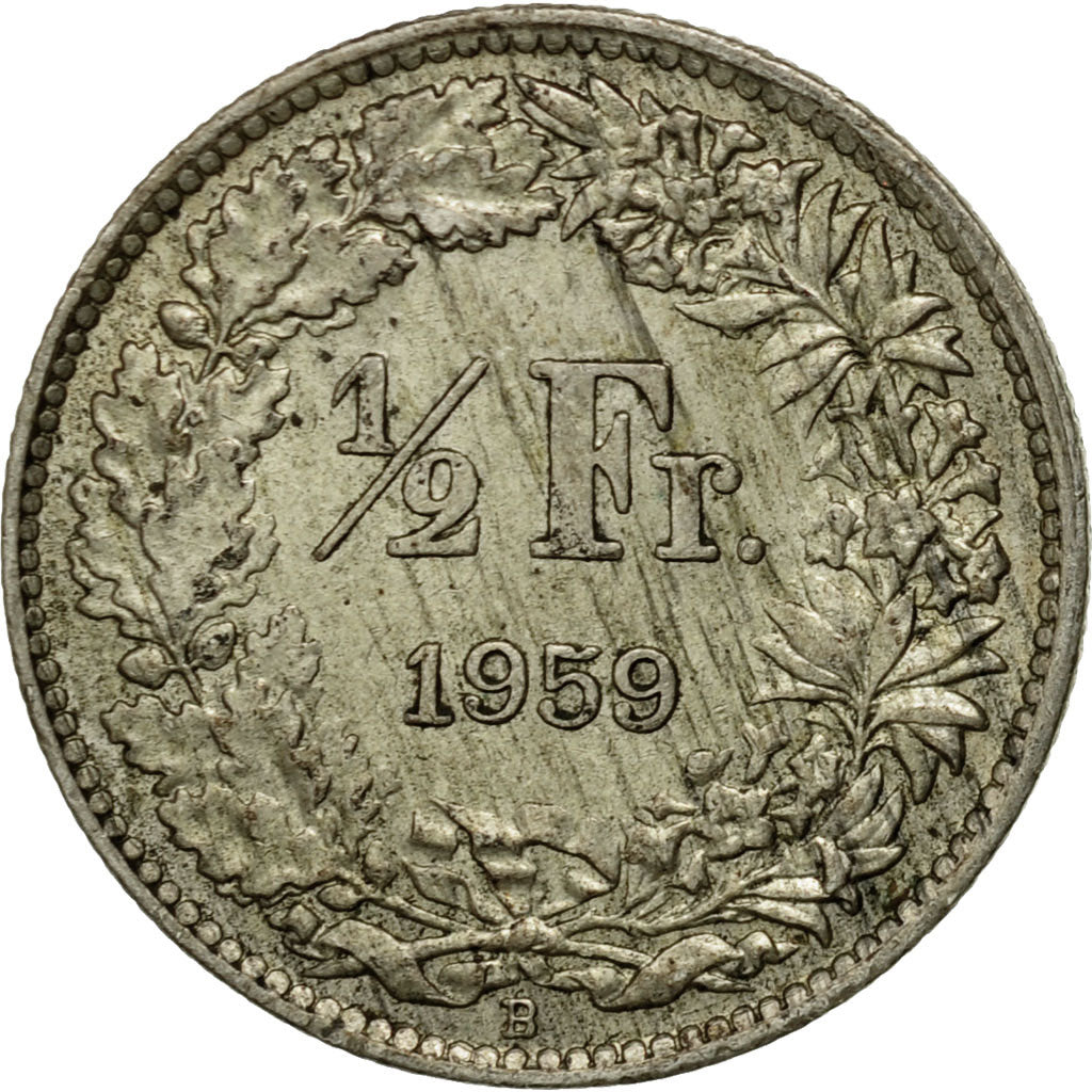 Coin, Switzerland, 1/2 Franc, 1959, Bern, VF(30-35), Silver, KM:23