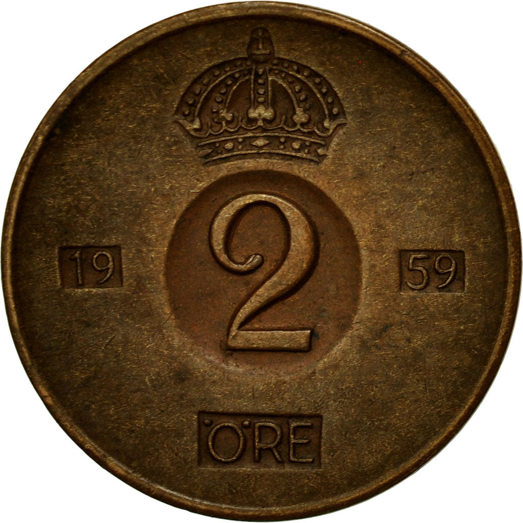 Coin, Sweden, Gustaf VI, 2 Öre, 1959, EF(40-45), Bronze, KM:821