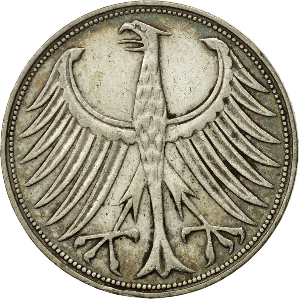 Coin, GERMANY - FEDERAL REPUBLIC, 5 Mark, 1951, Stuttgart, VF(20-25), Silver