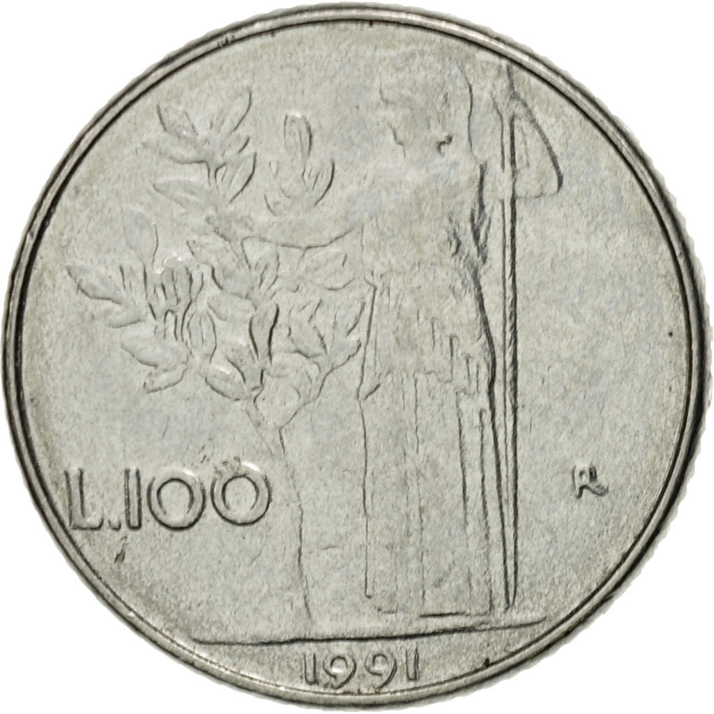 Coin, Italy, 100 Lire, 1991, Rome, EF(40-45), Stainless Steel, KM:96.2