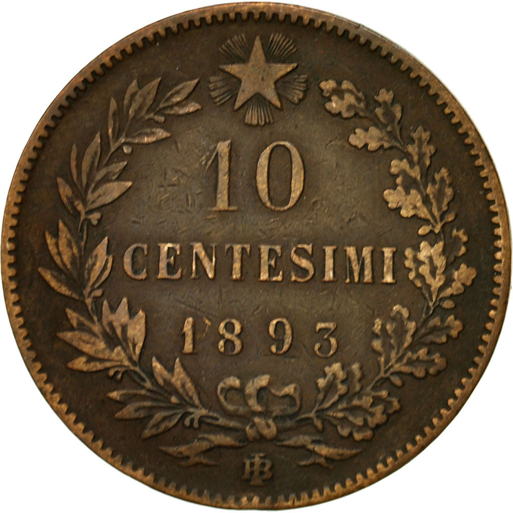 Coin, Italy, Umberto I, 10 Centesimi, 1893, Birmingham, EF(40-45), Copper