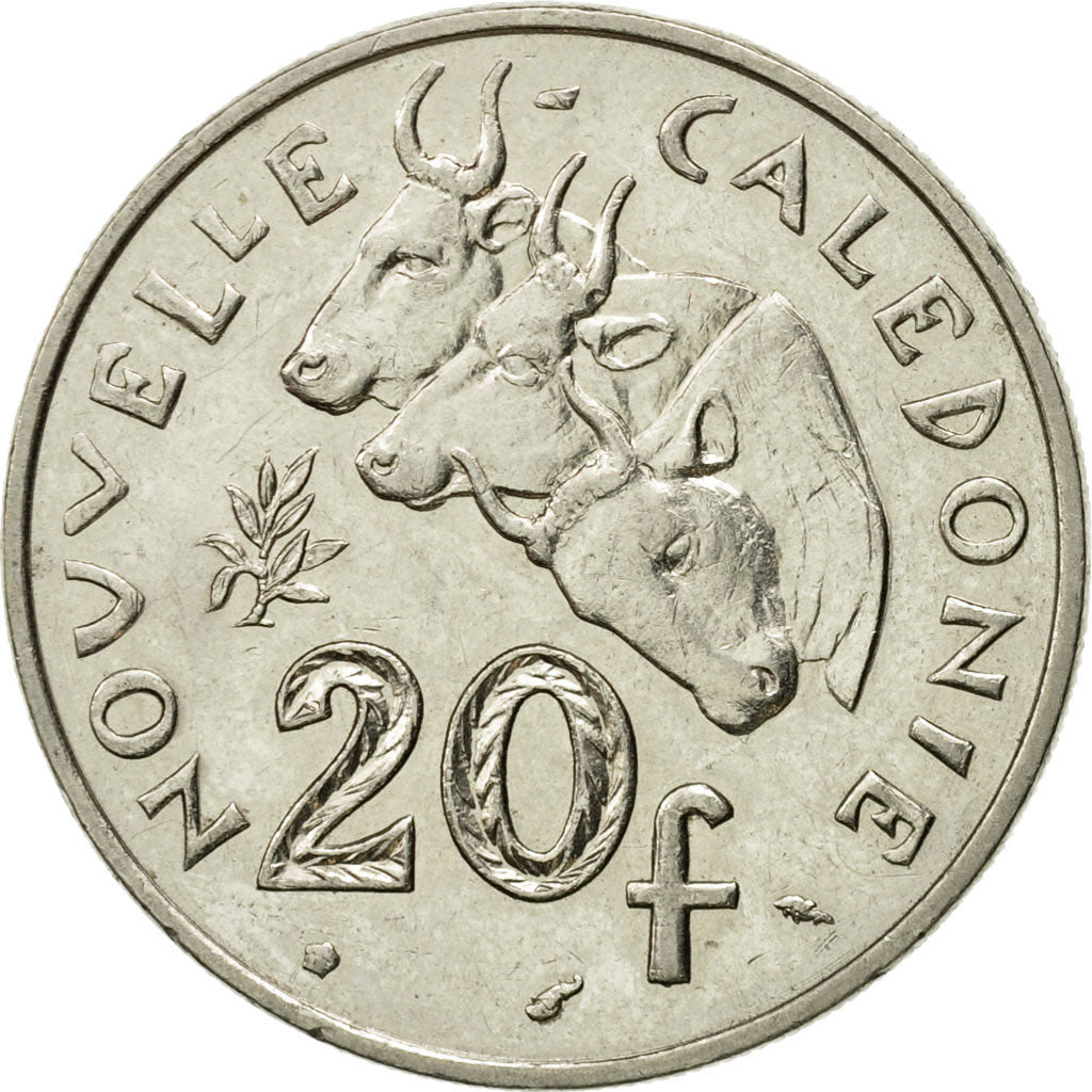 Moneda, Nueva Caledonia, 20 Francs, 1983, Paris, MBC, Níquel, KM:12