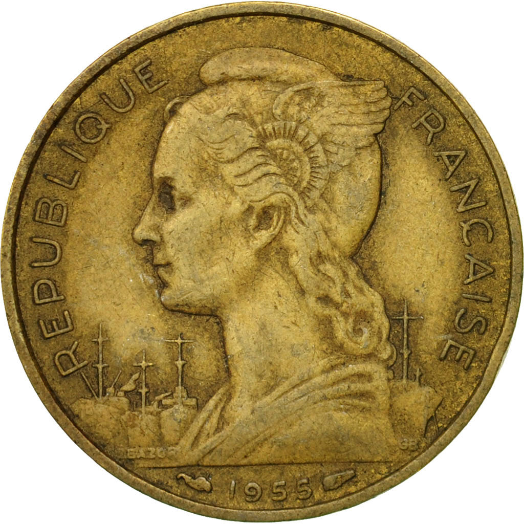 Coin, Réunion, 20 Francs, 1955, EF(40-45), Aluminum-Bronze, KM:11