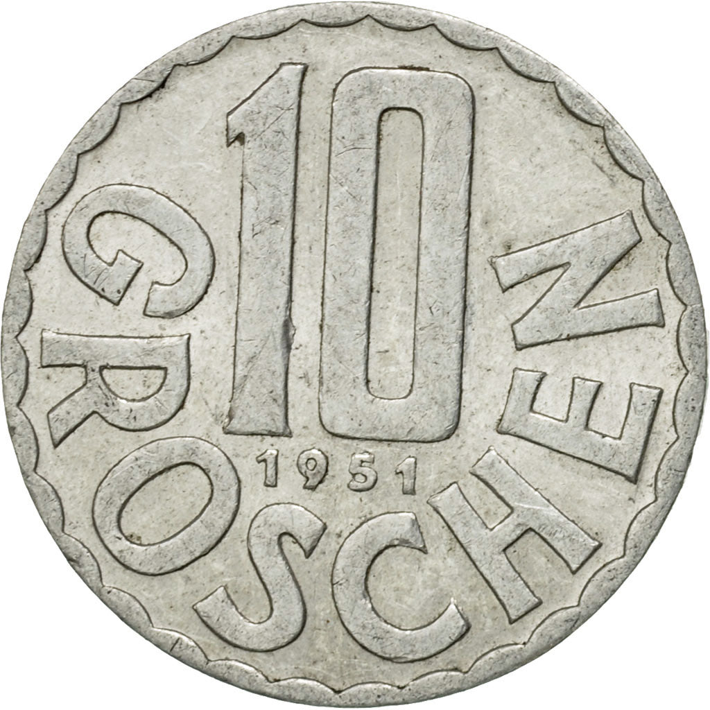 Münze, Österreich, 10 Groschen, 1951, Vienna, SS, Aluminium, KM:2878