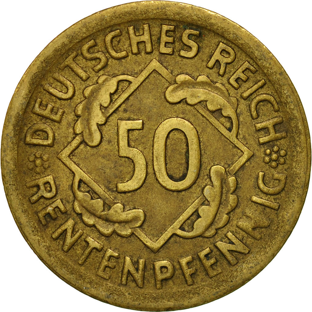 Coin, GERMANY, WEIMAR REPUBLIC, 50 Rentenpfennig, 1924, Munich, EF(40-45)