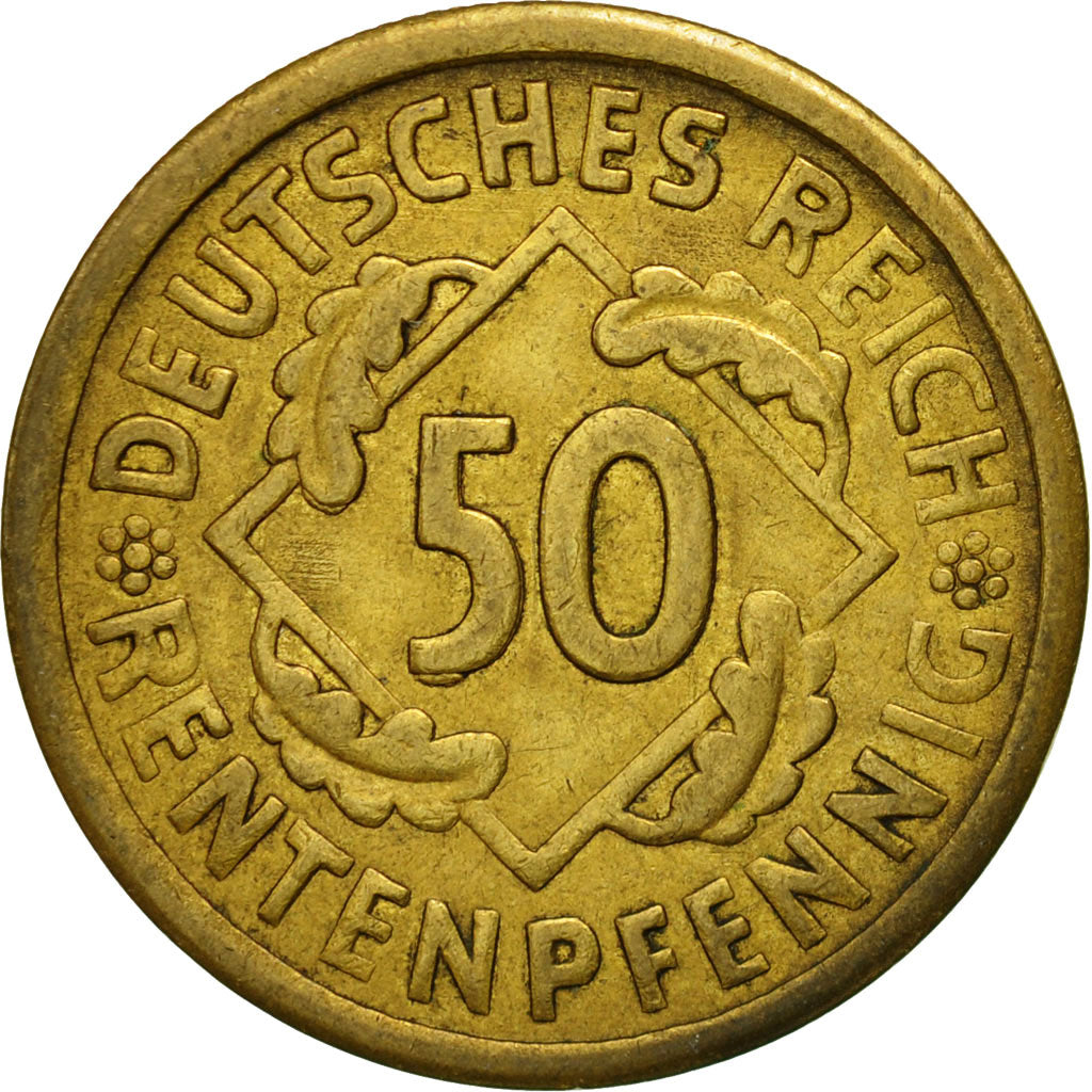 Coin, GERMANY, WEIMAR REPUBLIC, 50 Rentenpfennig, 1924, Berlin, EF(40-45)