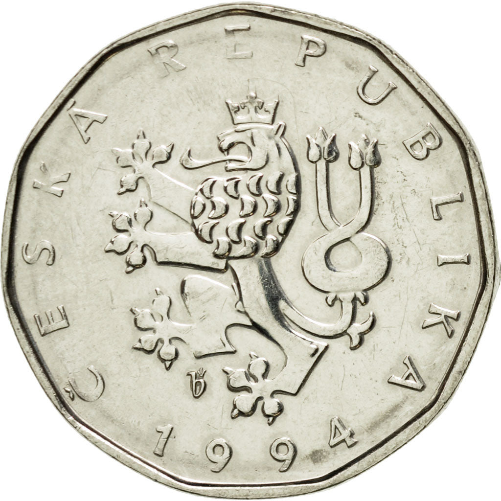 Coin, Czech Republic, 2 Koruny, 1994, AU(50-53), Nickel plated steel, KM:9