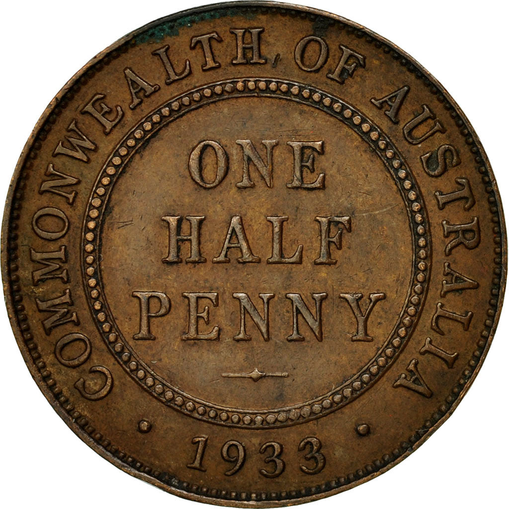 Coin, Australia, George V, 1/2 Penny, 1933, EF(40-45), Bronze, KM:22