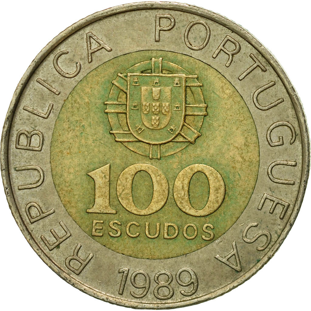 Coin, Portugal, 100 Escudos, 1989, VF(20-25), Bi-Metallic, KM:645.2