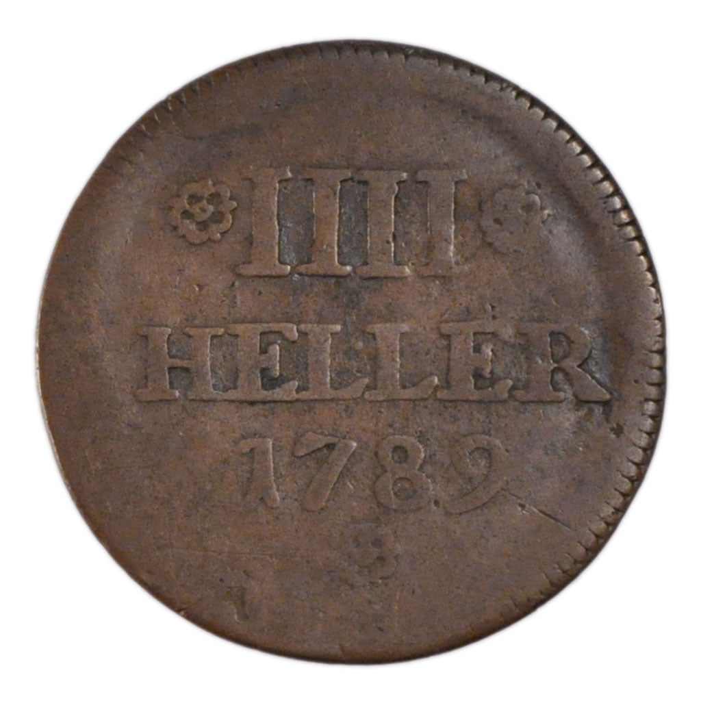 GERMAN STATES, 4 Heller, 1789, KM #440, VF(30-35), Copper, 2.20