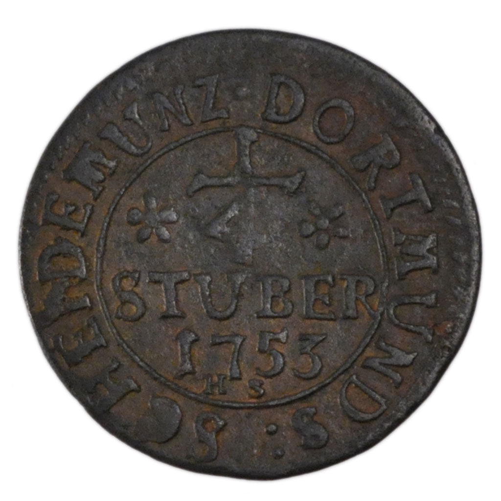 GERMAN STATES, 1/4 Stuber, 1753, KM #105, EF(40-45), Copper, 1.70