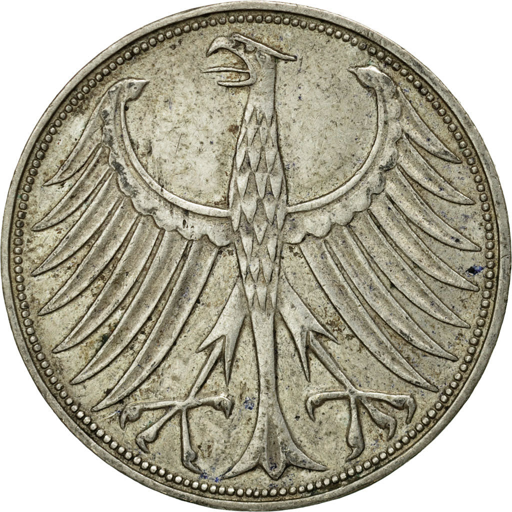 Coin, GERMANY - FEDERAL REPUBLIC, 5 Mark, 1965, Karlsruhe, VF(30-35), Silver