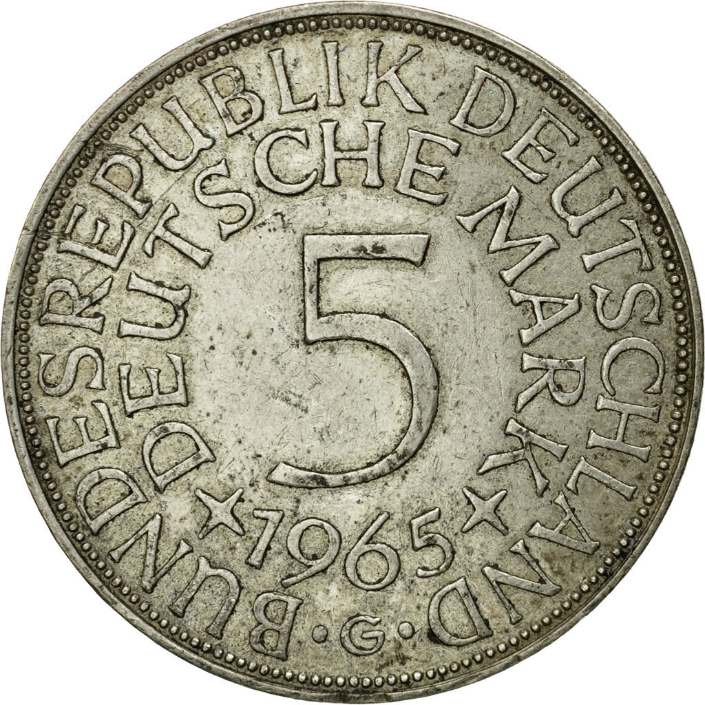 Coin, GERMANY - FEDERAL REPUBLIC, 5 Mark, 1965, Karlsruhe, VF(30-35), Silver