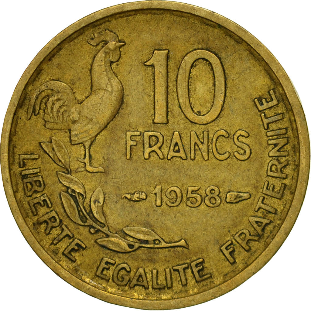 Moneta, Francja, Guiraud, 10 Francs, 1958, Paris, EF(40-45), Aluminium-Brąz