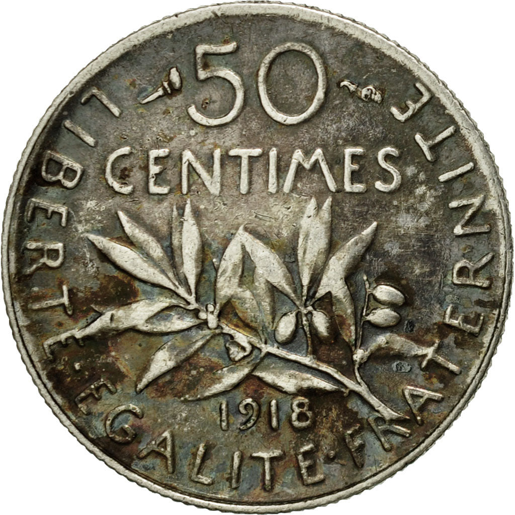 Coin, France, Semeuse, 50 Centimes, 1918, Paris, VF(20-25), Silver, KM:854