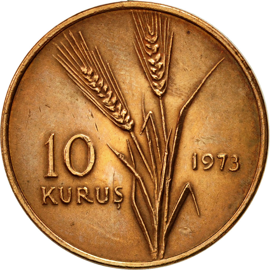 Coin, Turkey, 10 Kurus, 1973, AU(55-58), Bronze, KM:891.2