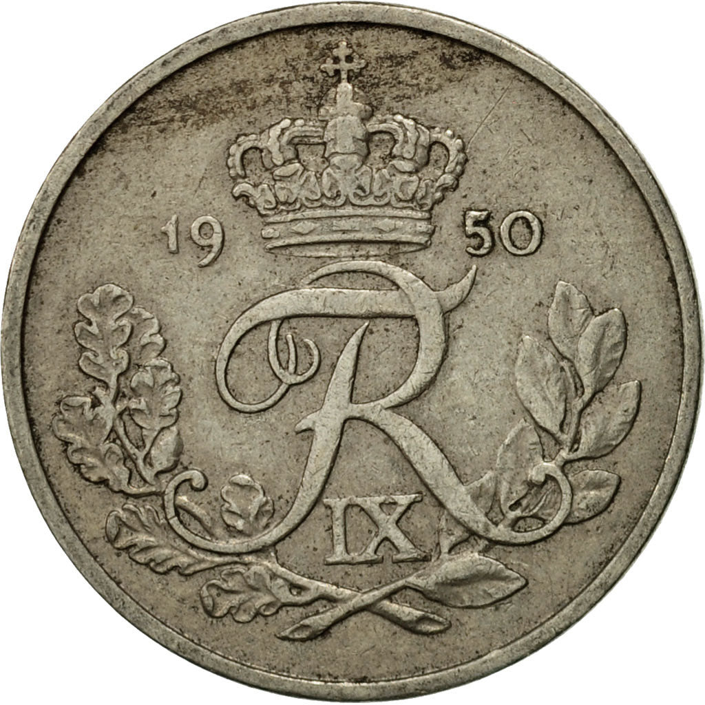 Coin, Denmark, Frederik IX, 25 Öre, 1950, Copenhagen, VF(30-35), Copper-nickel