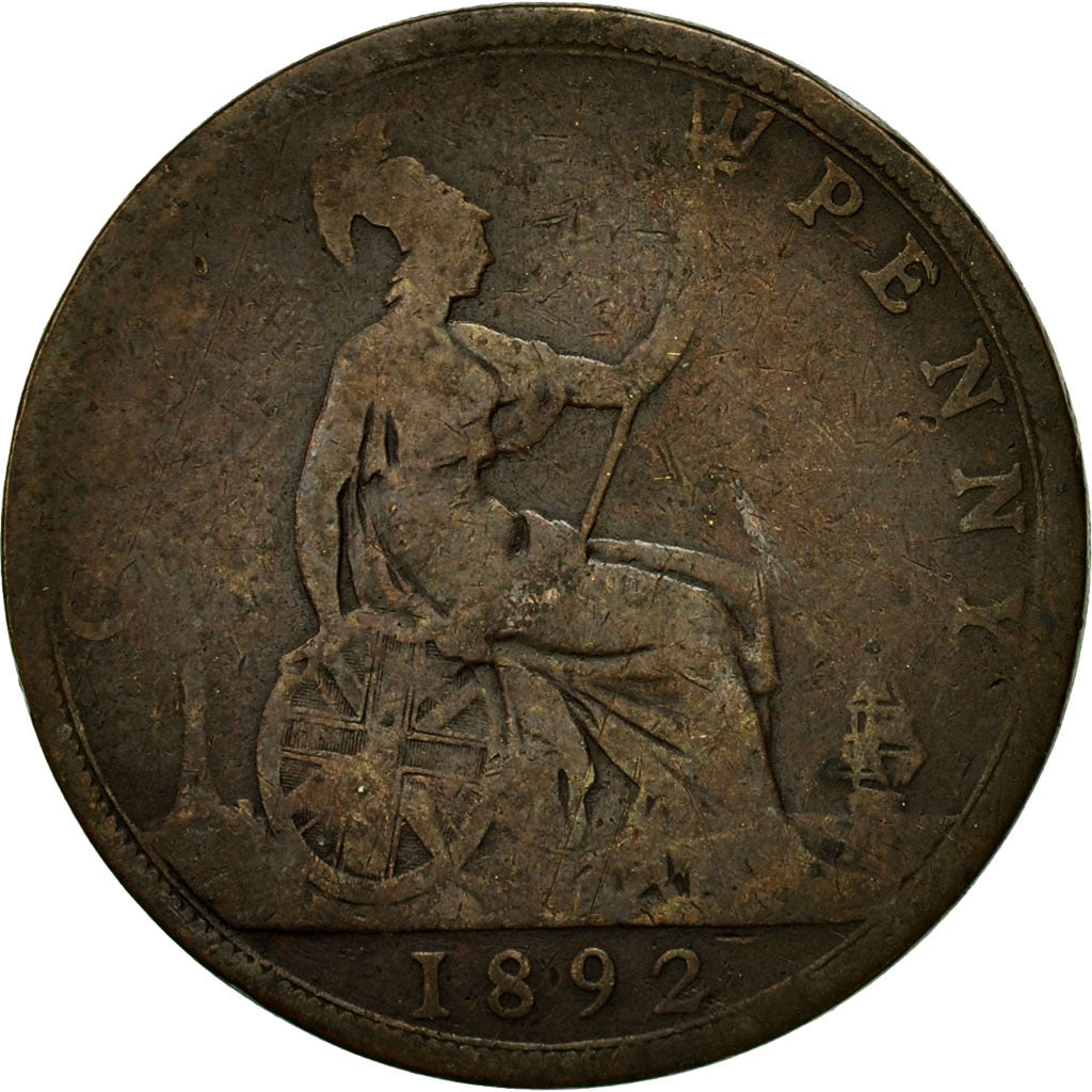 Moneda, Gran Bretaña, Victoria, Penny, 1892, BC+, Bronce, KM:755