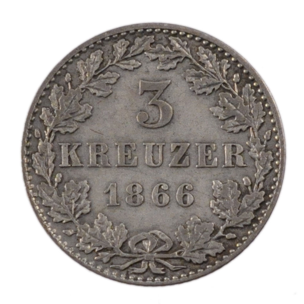 GERMAN STATES, 3 Kreuzer, 1866, KM #373, AU(50-53), Silver, 1.30
