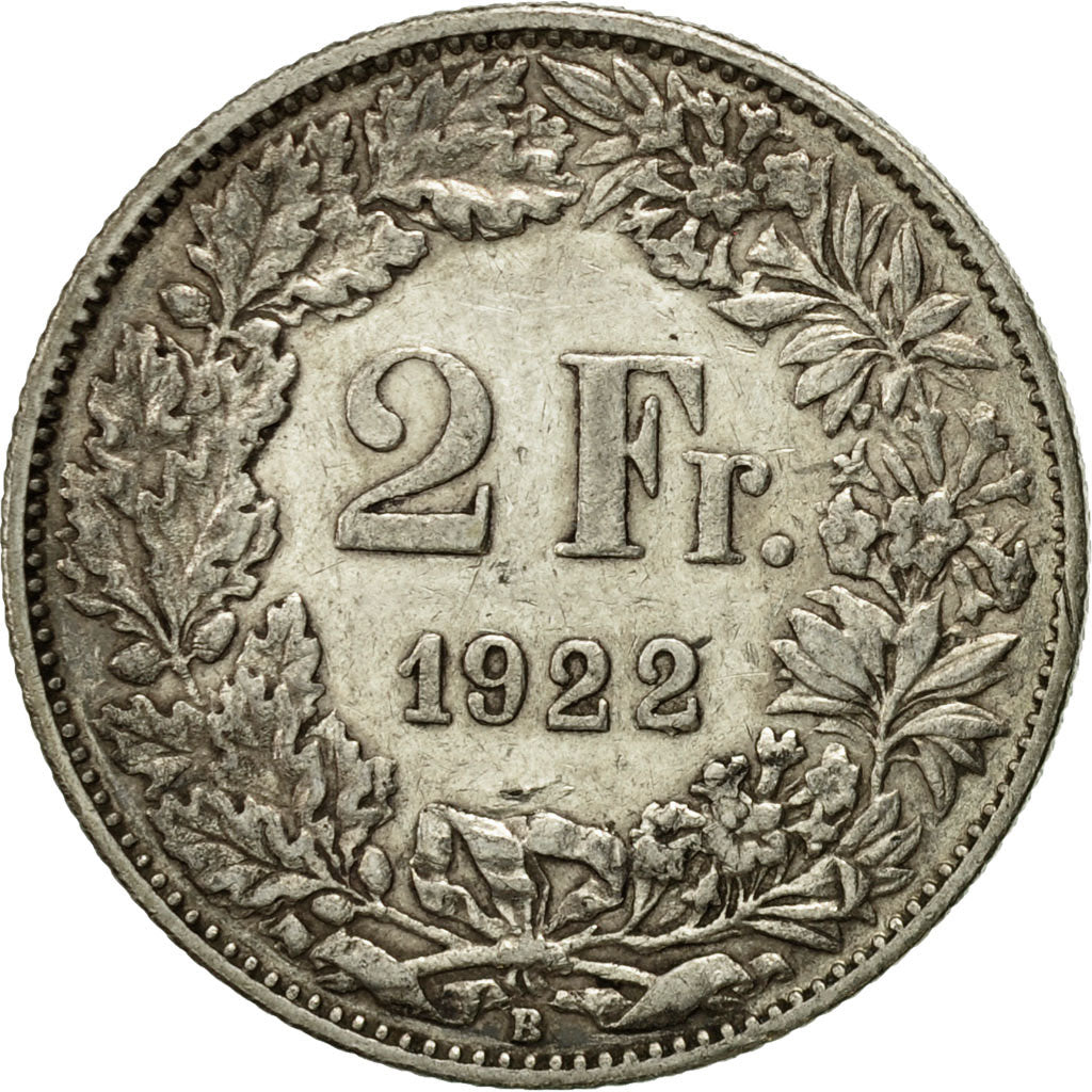 Coin, Switzerland, 2 Francs, 1922, Bern, EF(40-45), Silver, KM:21