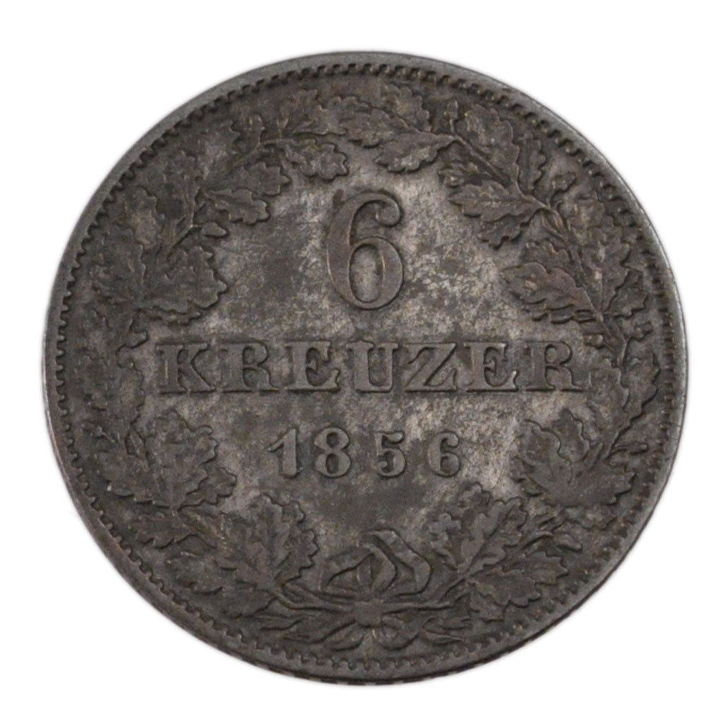 GERMAN STATES, 6 Kreuzer, 1856, KM #350, VF(30-35), Silver, 2.70