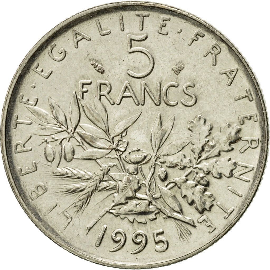 Moneda, Francia, Semeuse, 5 Francs, 1995, Paris, MBC, Níquel recubierto de