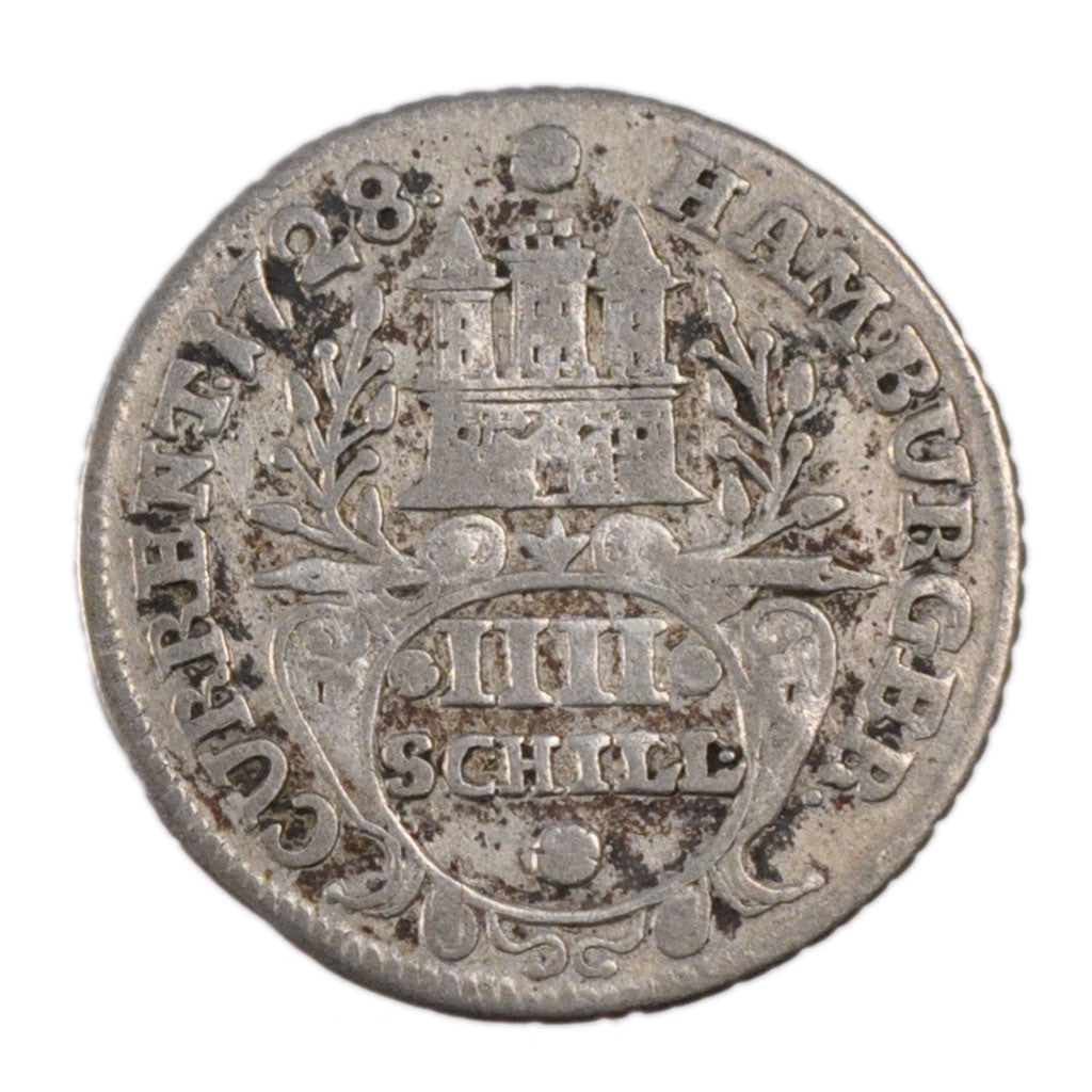 Coin, German States, HAMBURG, 4 Schilling, 1728, EF(40-45), Silver, KM:359.1