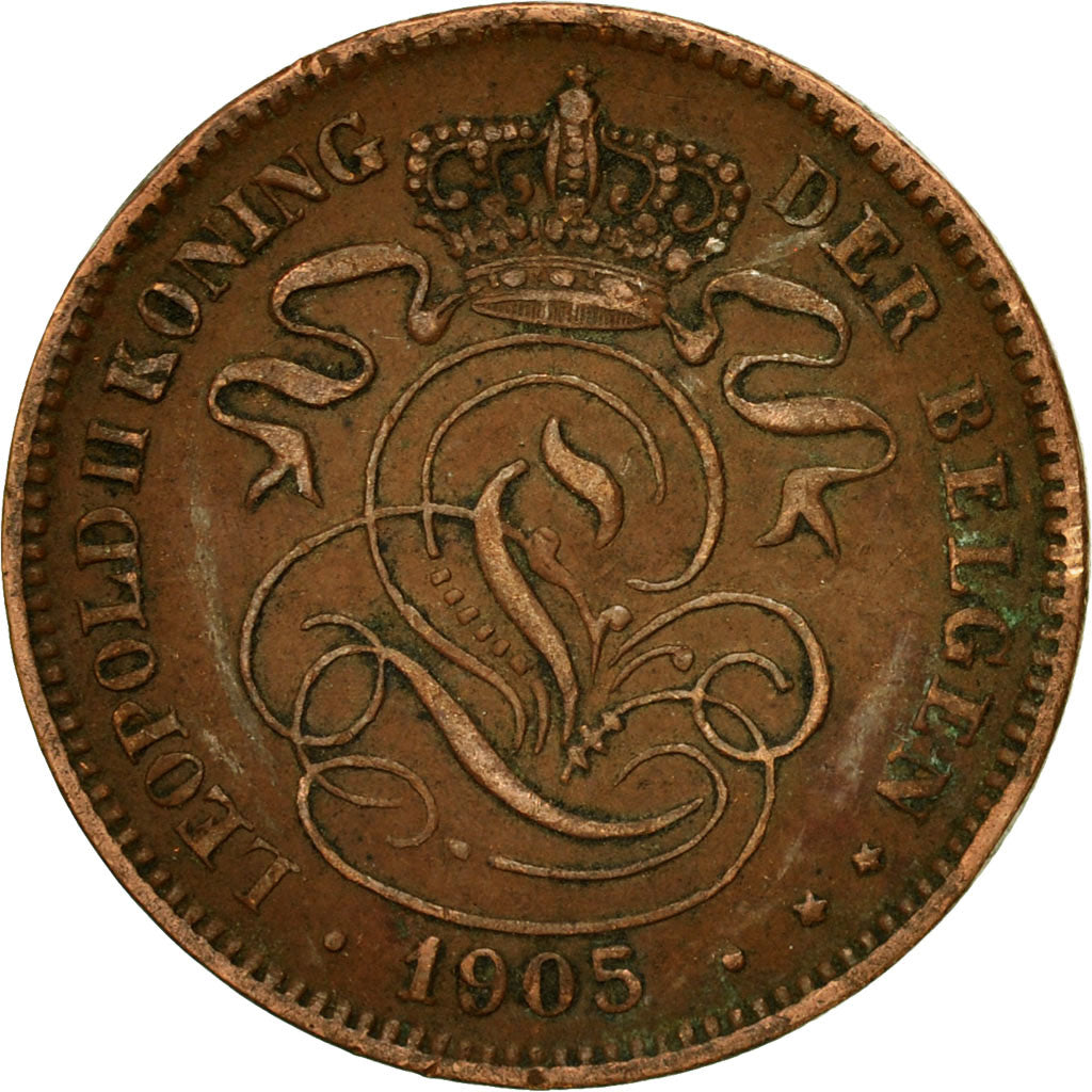 Münze, Belgien, 2 Centimes, 1905, S+, Kupfer, KM:36