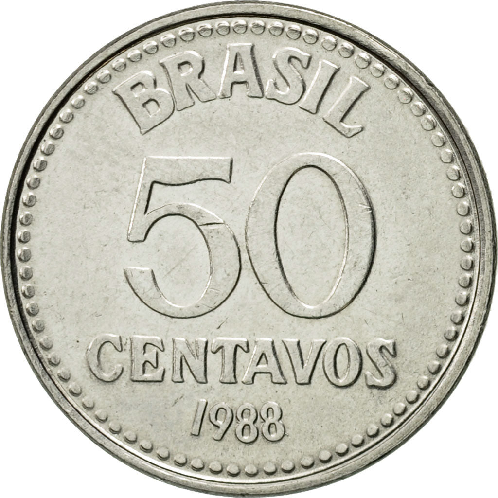 Coin, Brazil, 50 Centavos, 1988, EF(40-45), Stainless Steel, KM:604