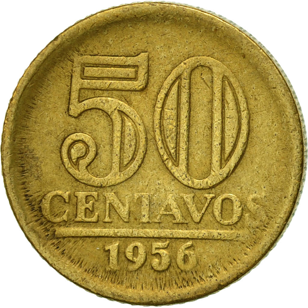Moneda, Brasil, 50 Centavos, 1956, BC+, Aluminio - bronce, KM:566