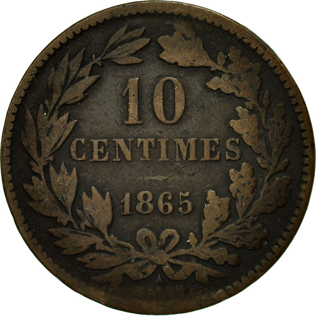 Coin, Luxembourg, William III, 10 Centimes, 1865, Paris, VF(30-35), Bronze